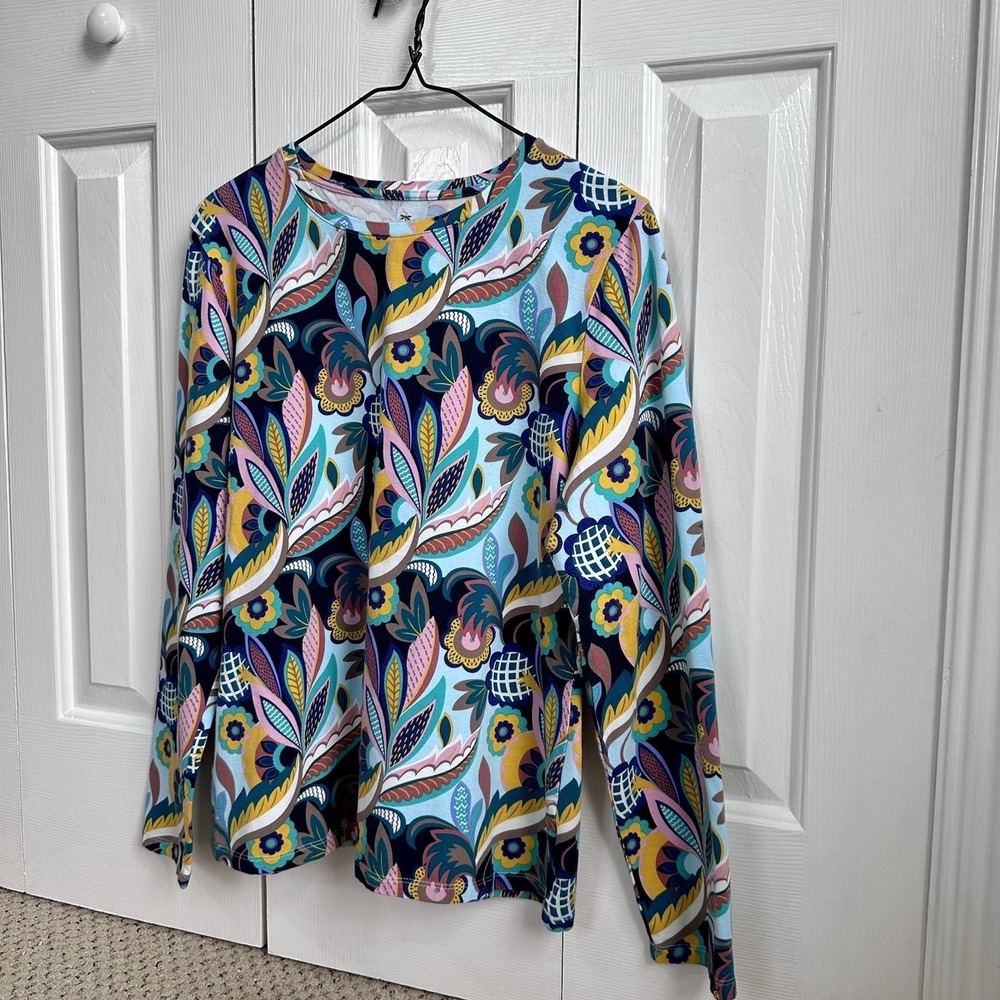 Talbots Women's L Multicolor Floral Knit Lightweight Soft Pullover Long Sleeves - Picture 4 of 9
